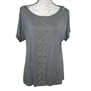 Cable & Gauge Women's Size Large Olive Green Embroidered Grommet Sleeve Blouse